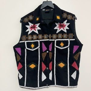 Vintage Beaded Southwestern Denim Vest M